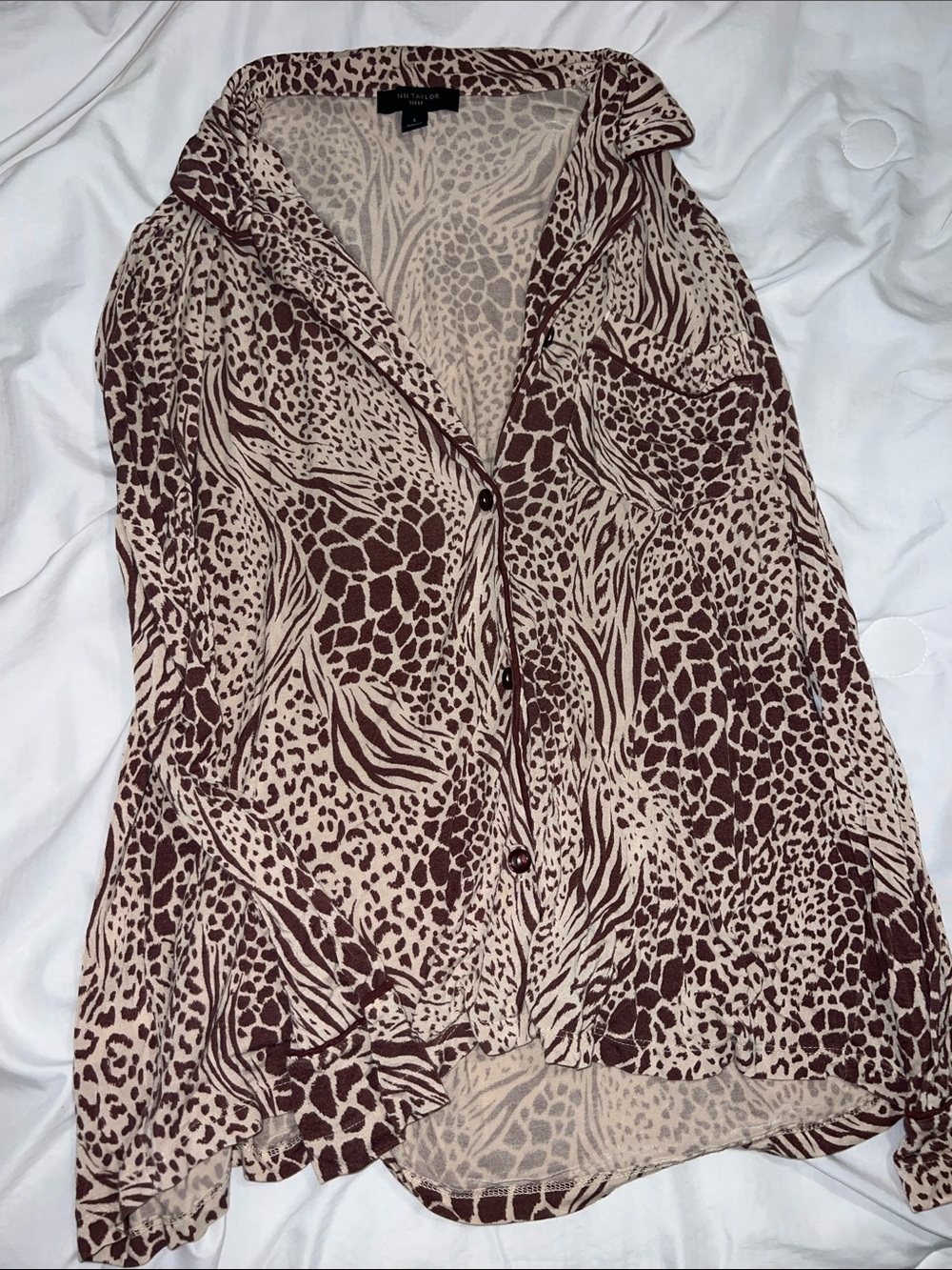 Ann Taylor Cream and Brown Animal Print Pajama Shirt